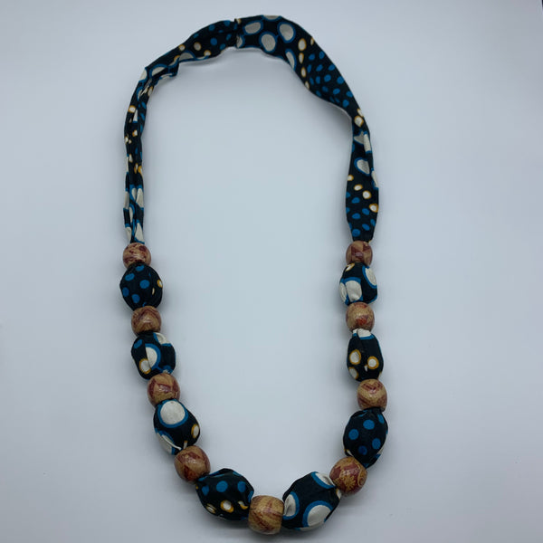 African Print Necklace W/Wooden Beads- L Black Variation - Lillon Boutique