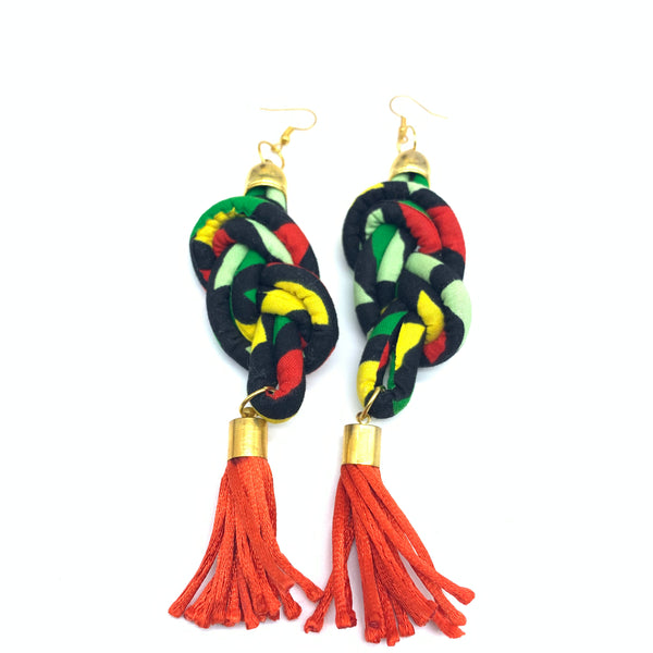 African Print Earrings-Knotted L Green Variation 6