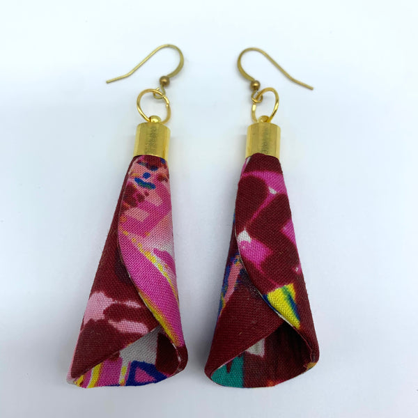 African Print Earrings- Ice Cream Cone Red Variation 2