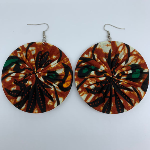 African Print Earrings-Round L Brown Variation 10