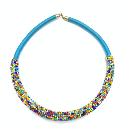 Beaded Thread  Bangle Necklace-Blue Variation 3