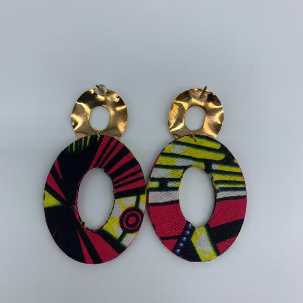 African Print Earrings-Metal Oval Pink Variation