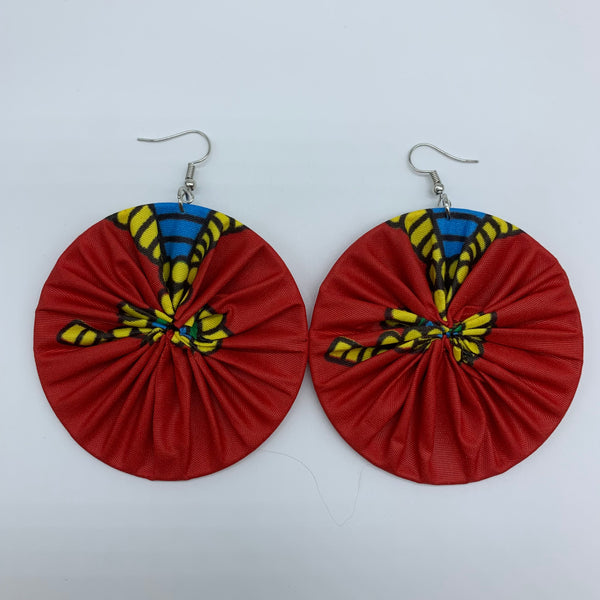 African Print Earrings-Round L Red Variation 7