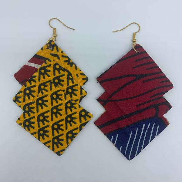 African Print Earrings-3 Squares Reversible Yellow Variation - Lillon Boutique