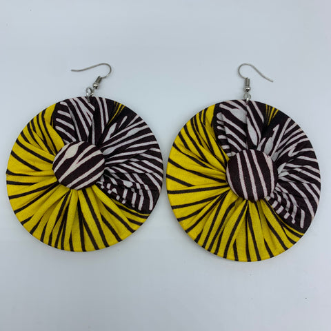 African Print Earrings-Round W/Button L Yellow Variation