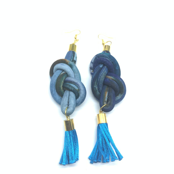 African Print Earrings-Knotted L Blue Variation 10