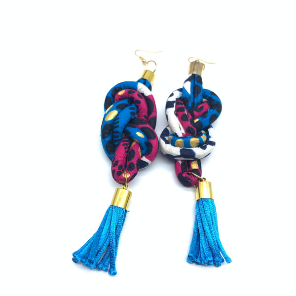 African Print Earrings-Knotted L Blue Variation 8