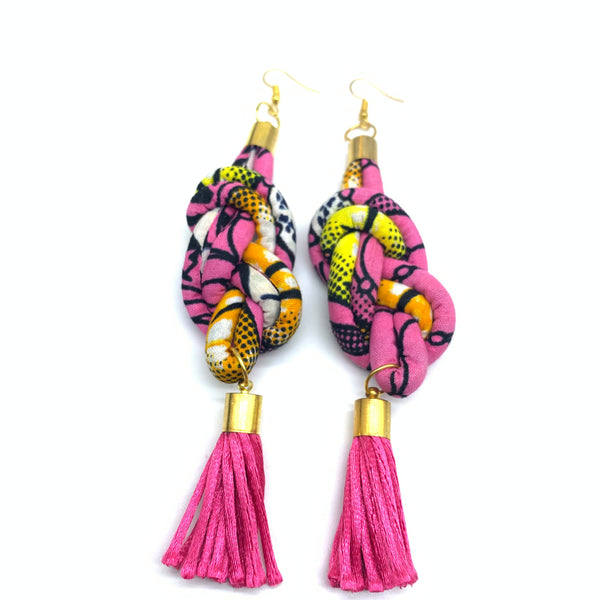 African Print Earrings-Knotted L Pink Variation 3