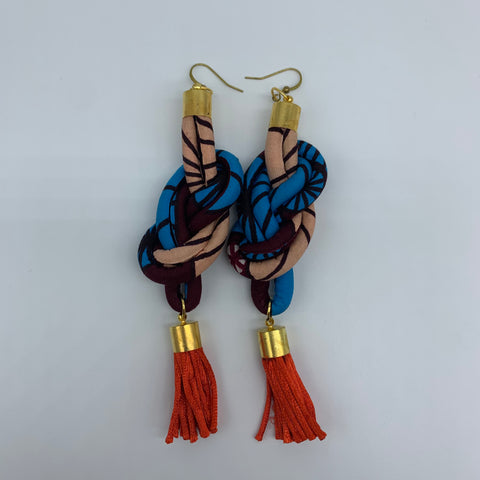 African Print Earrings-Knotted L Blue Variation 2