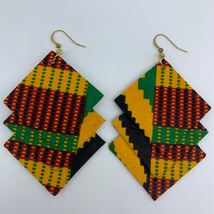 African Print Earrings-3 Squares Reversible Orange Variation 4