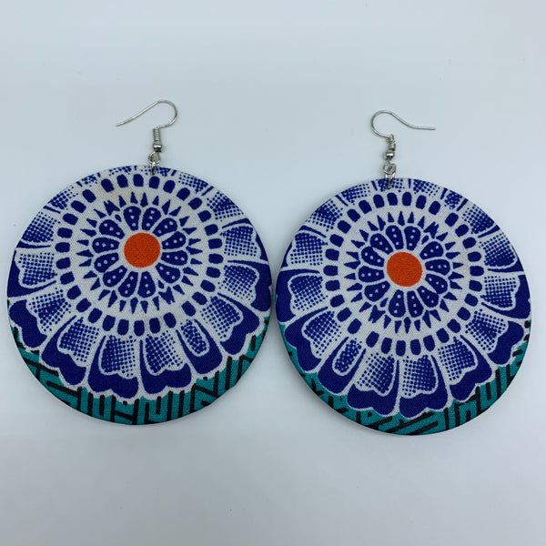African Print Earrings-Round L Blue Variation 17