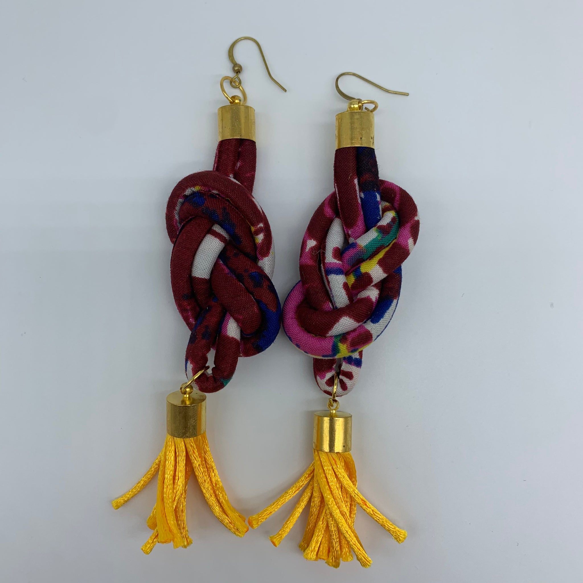 African Print Earrings-Knotted L Red Variation 8