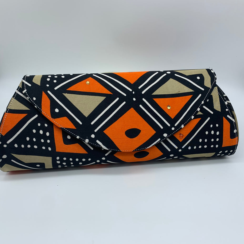 African Print Bag Purse With Ipad Gift Set Orange
