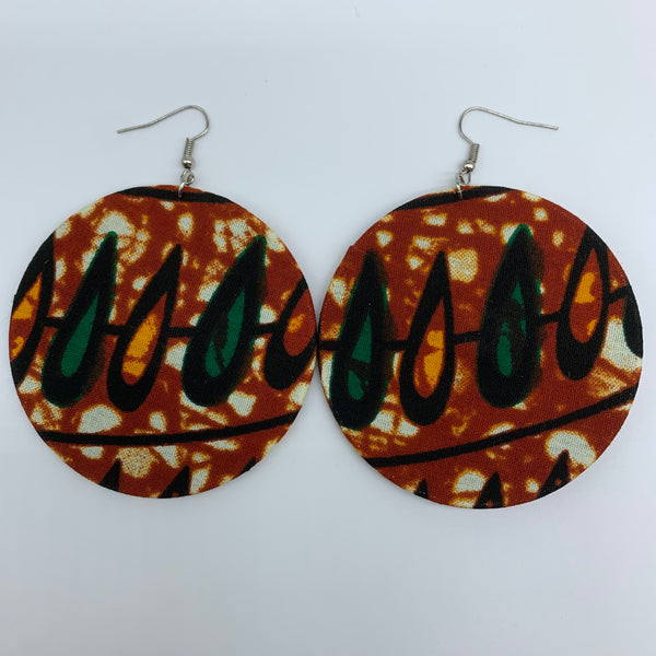 African Print Earrings-Round L Brown Variation 10