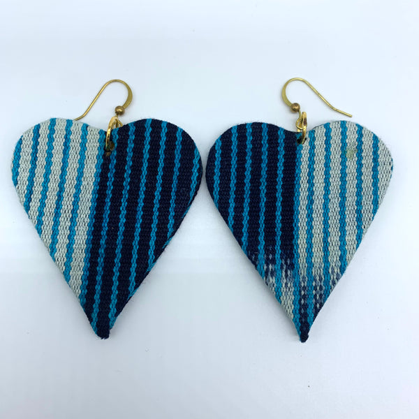 African Print Earrings-Heart Blue Variation 3