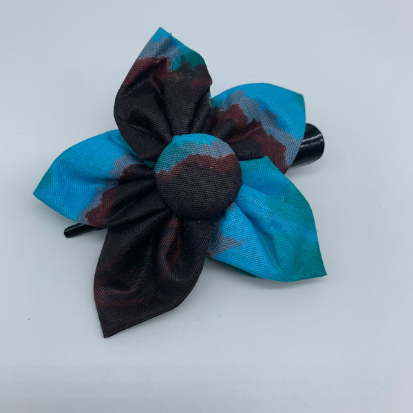 African Print Hair Clip-M Flower Style Blue Variation 3