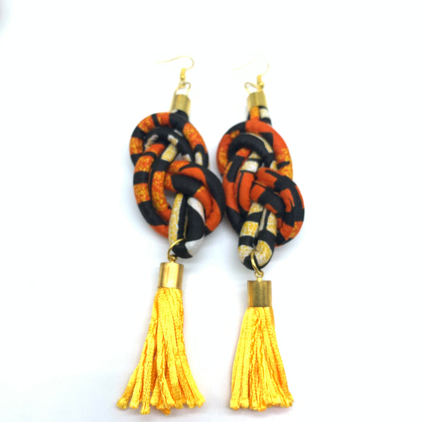 African Print Earrings-Knotted L Orange Variation 2