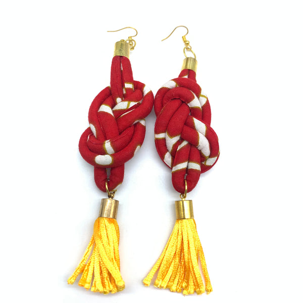 African Print Earrings-Knotted L Red Variation 10