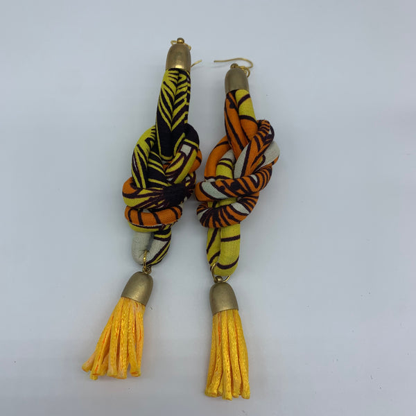 African Print Earrings-Knotted M Yellow Variation 2