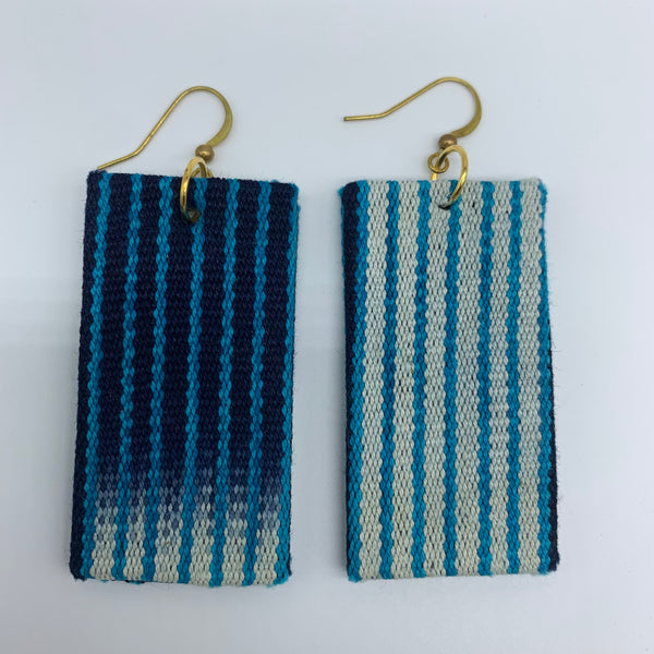 African Print Earrings-Rectangle Blue Variation 4