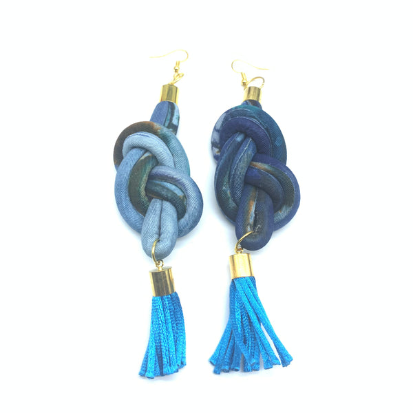 African Print Earrings-Knotted L Blue Variation 10