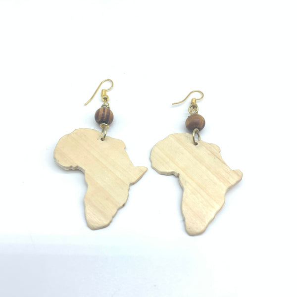 Wood Earrings W/Beads-African Continent Natural Variation