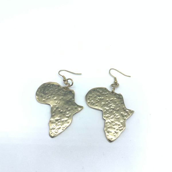 Brass Earrings- Hammered African Map M
