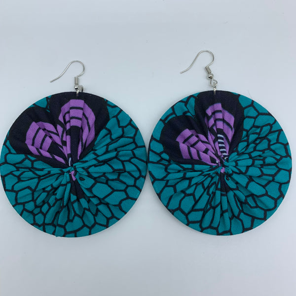 African Print Earrings-Round L Blue Variation 13