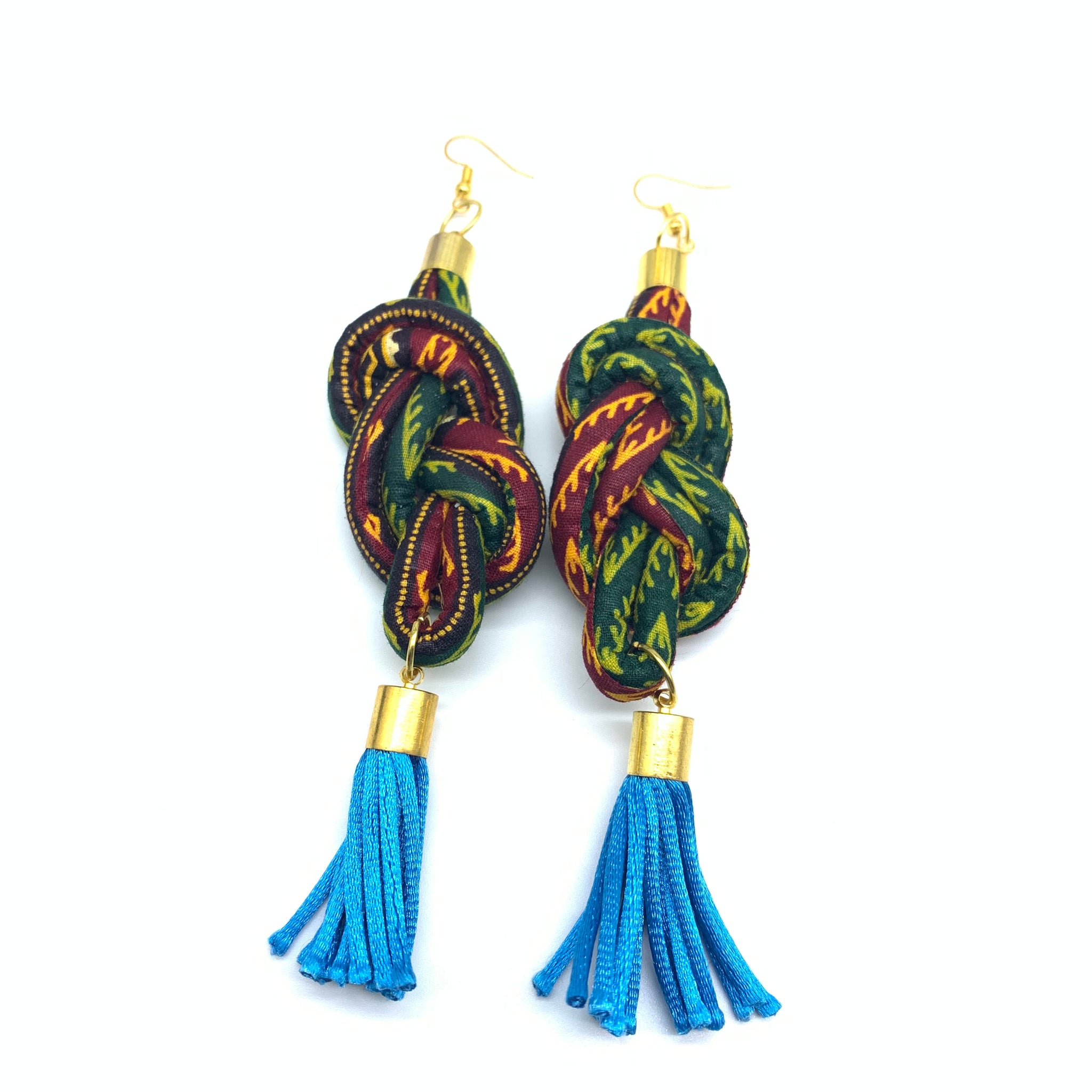 African Print Earrings-Knotted L Green Variation 10