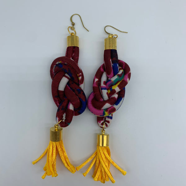 African Print Earrings-Knotted L Red Variation 8