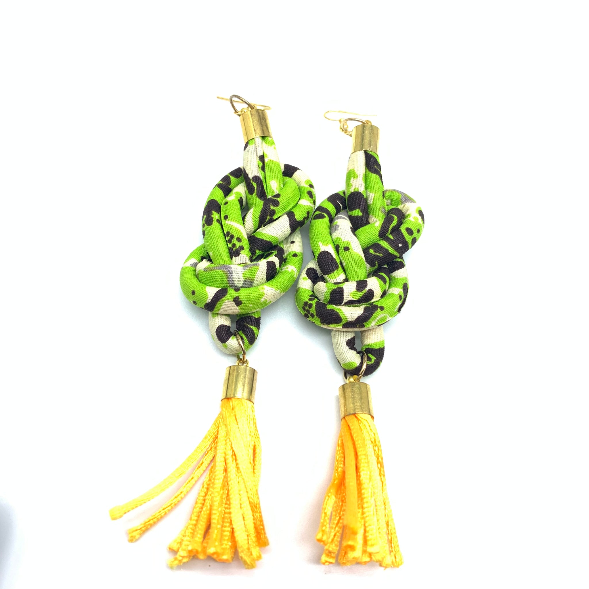 African Print Earrings-Knotted L Green Variation 7