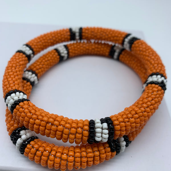Beaded Bangle-Orange Black White Variation - Lillon Boutique