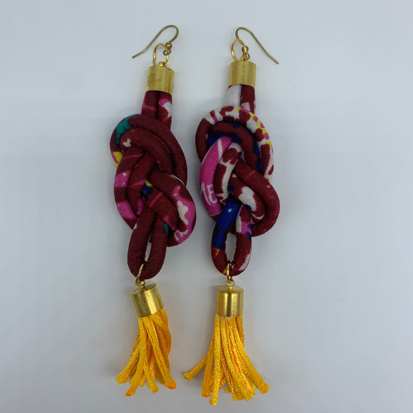 African Print Earrings-Knotted L Red Variation 7