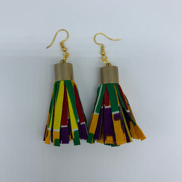 African Print Earrings-Tassel S Green Variation 2