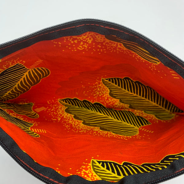 African Print Zoba Zoba Make Up Bag/ Pouch-XL Orange Variation