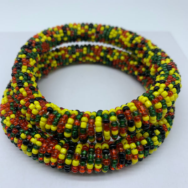 Beaded Bangle-Yellow Black Red Green Variation 2 - Lillon Boutique