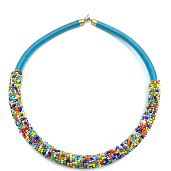 Beaded Thread  Bangle Necklace-Blue Variation 3