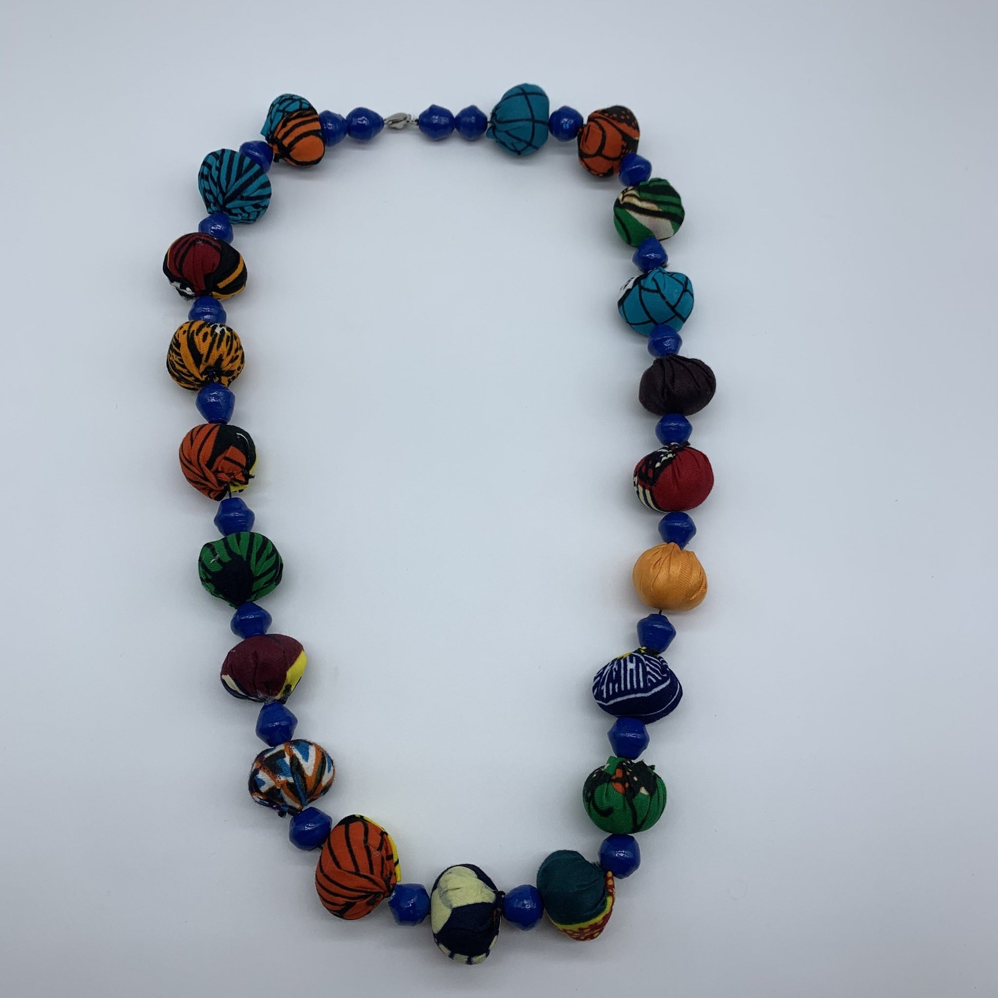 African Print Necklace W/Recycled Paper Beads- Blue Variation - Lillon Boutique