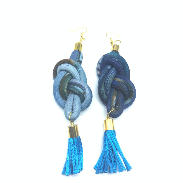 African Print Earrings-Knotted L Blue Variation 10