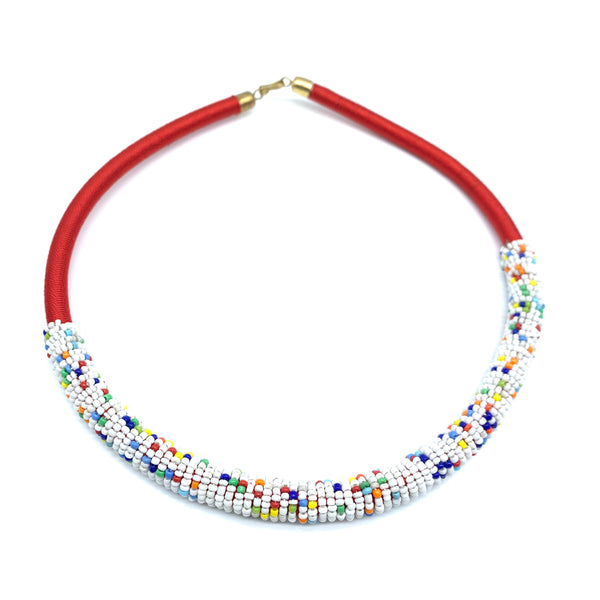 Beaded Thread  Bangle Necklace-Red Variation