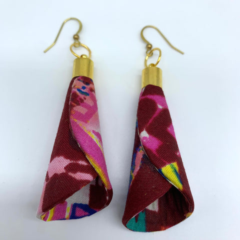 African Print Earrings- Ice Cream Cone Red Variation 2