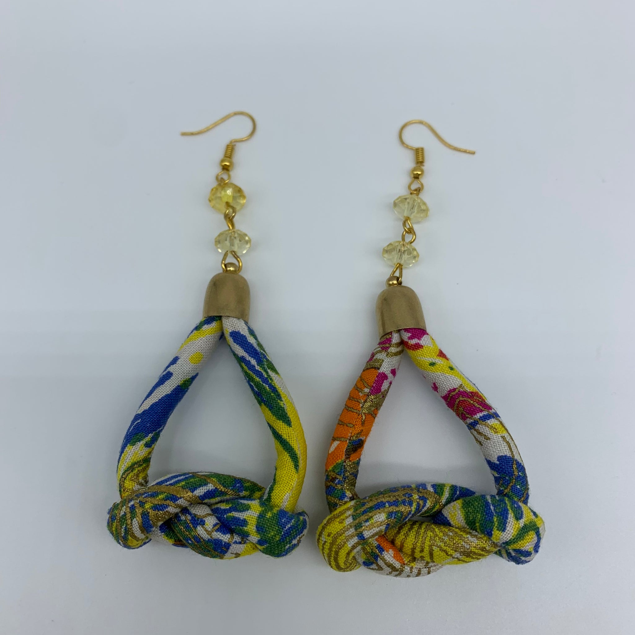 African Print Earrings-Knotted S White Variation