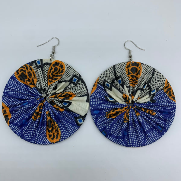 African Print Earrings-Round L Blue Variation 14
