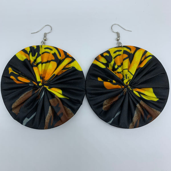 African Print Earrings-Round L Black Variation 2