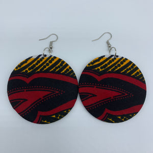 African Print Earrings-Round M Red Variation 19