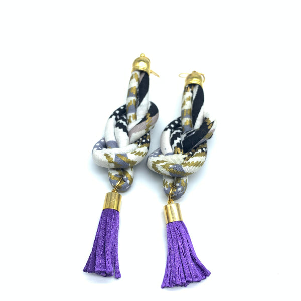 African Print Earrings-Knotted L White Variation 3