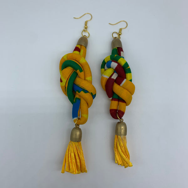 African Print Earrings-Knotted L Yellow Variation 5