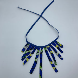 African Print Fabric Necklace -Blue Variation 2