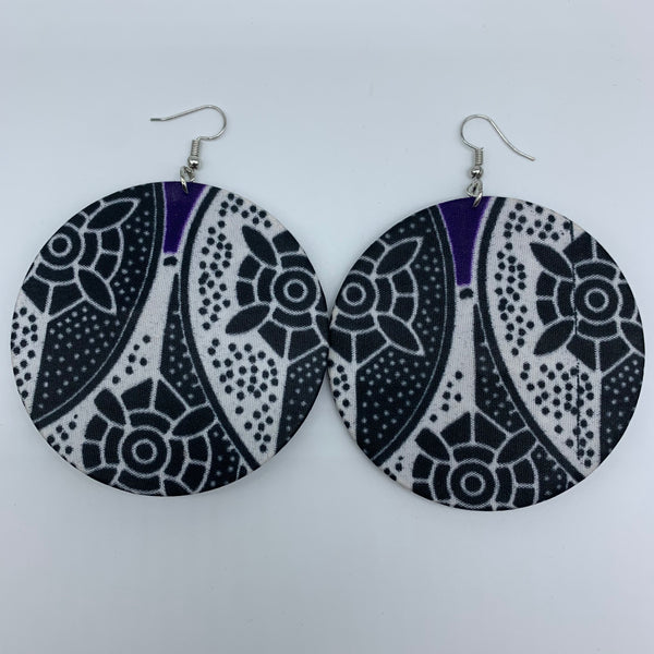 African Print Earrings-Round L Black Variation 8