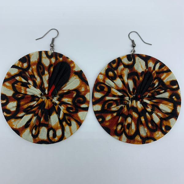 African Print Earrings-Round L Brown Variation 14